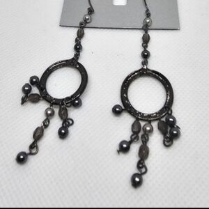 *CLEARANCE RACK* Long Gunmetal Beaded Dangle Earrings